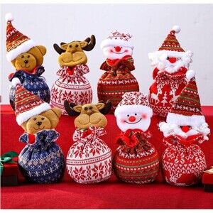 Knitted Christmas Gift Drawstring Bags Reusable